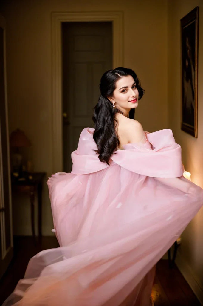 Blush Pink Sheer Bow-Tie Robe – Romantic Elegance