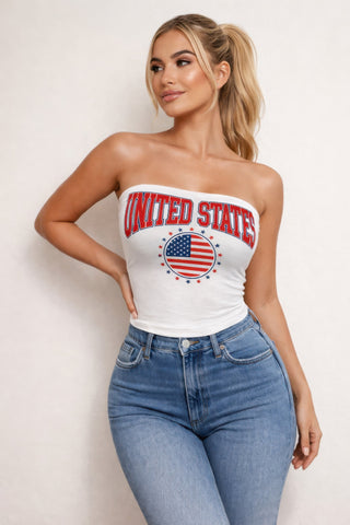Novascotia Patriotic Usa Graphic Strapless Stretch Tube Top
