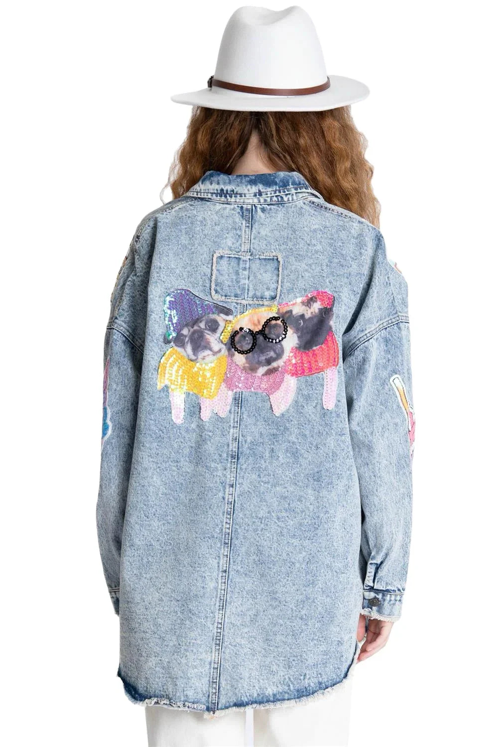 Acid Wash Stylish Patches Elegant Jacket