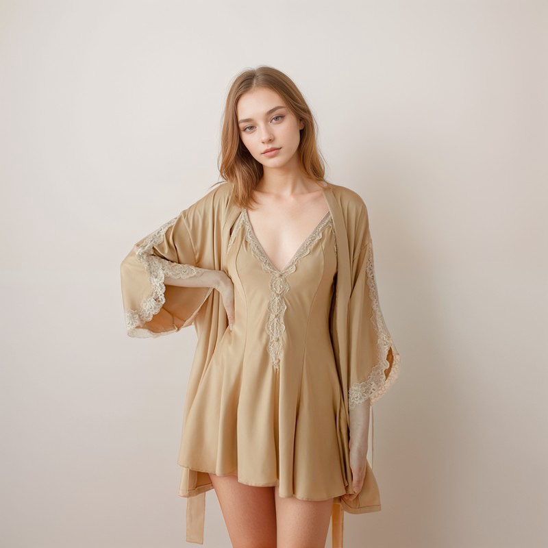 Diana Lace Hem Silky Bridal Two Piece Sets