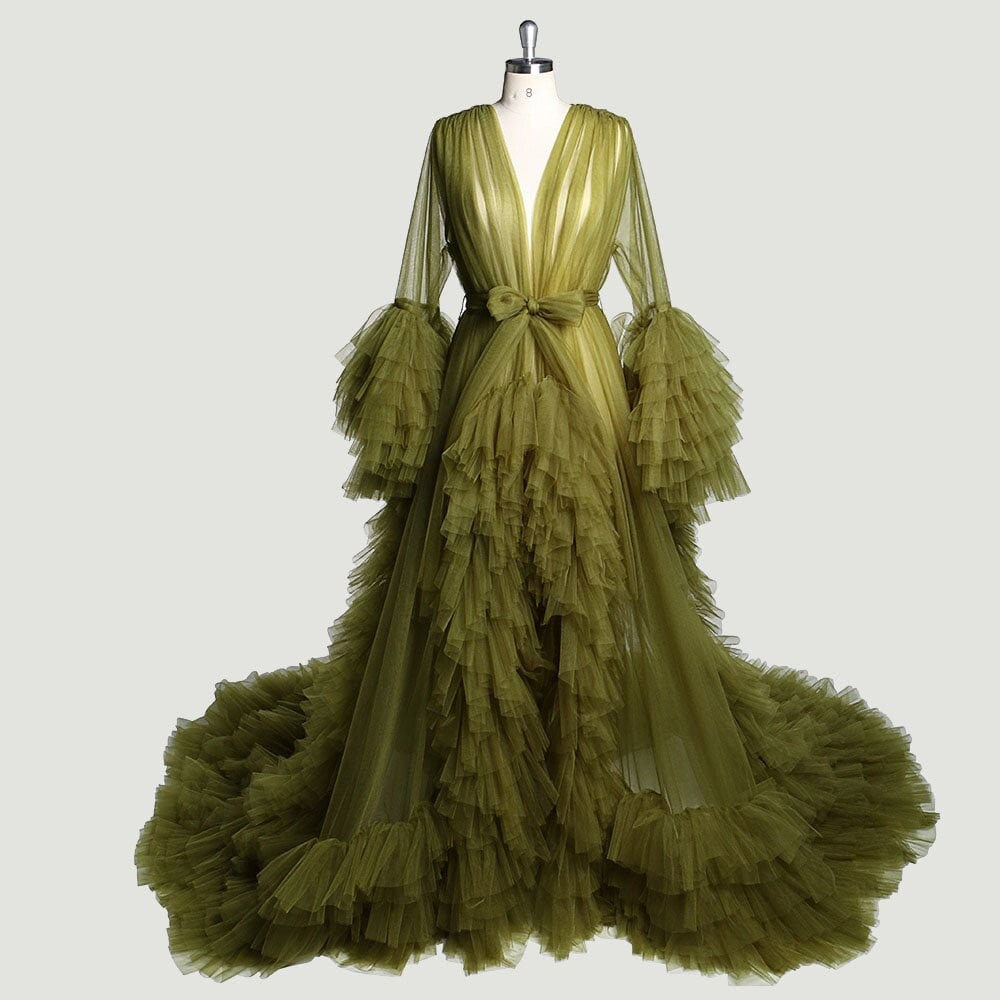 Tulle Ruffled Sleeves Fringe Multi-Color Custom Robe for Theme Photo Shoot