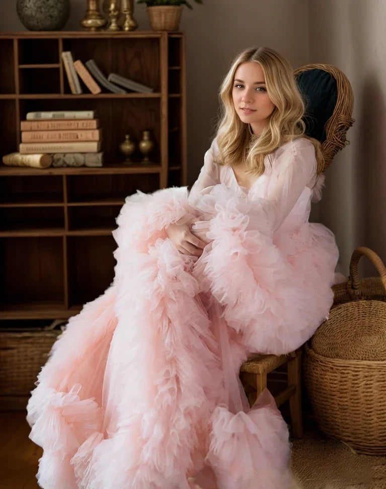 Tulle Ruffled Sleeves Fringe Multi-Color Custom Robe for Theme Photo Shoot