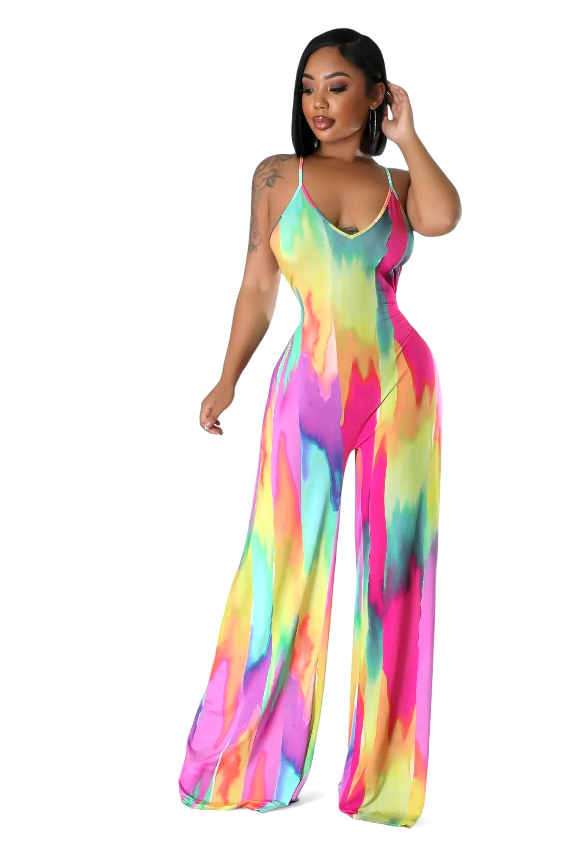 Abstract Paint Pattern  Jumpsuit with Criss Cross Back