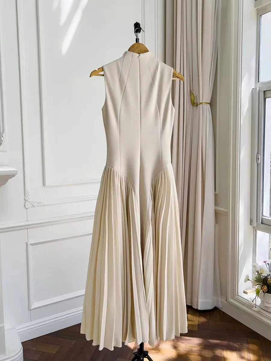 Grove City Fashionable Half High Neck Sleeveless A-Line Irregular Long Dress