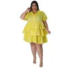 Chicago Solid Color Plus Size Ruffles Casual Loose Turn-Down Collar Dress