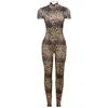 New Haven Tight Sleeve Fashion Leopard Print Backless Jumpsuits