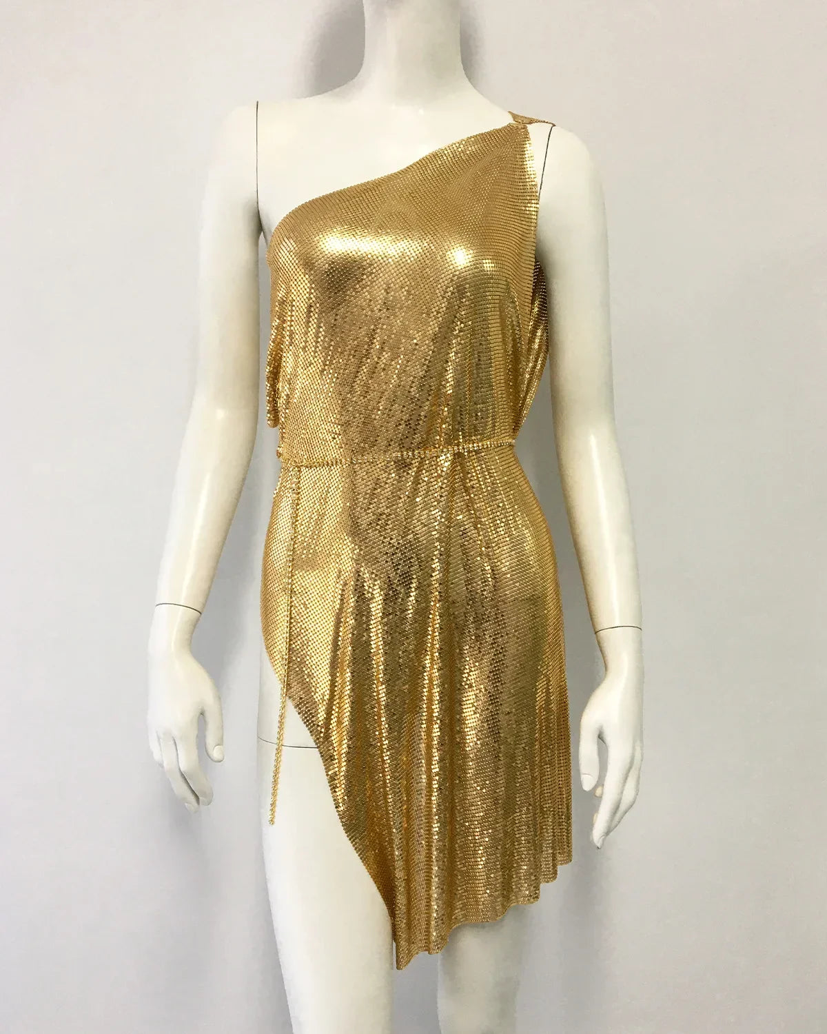 Drexel Hill Metal Fashion Oblique Collar Sequin Slip Anti-Wrinkle Mini Dress