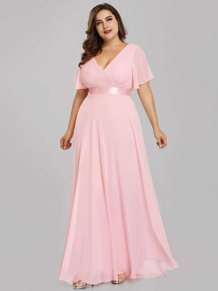Detroit Plus Size Evening Long Elegant A Line V Neck Ruffles Chiffon Formal Dress