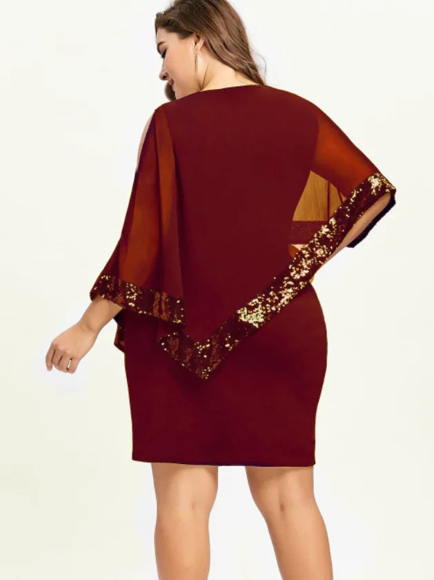 Carolina Plus Size Sexy Cold Shoulder Overlay Asymmetric Chiffon Strapless Sequins Dress