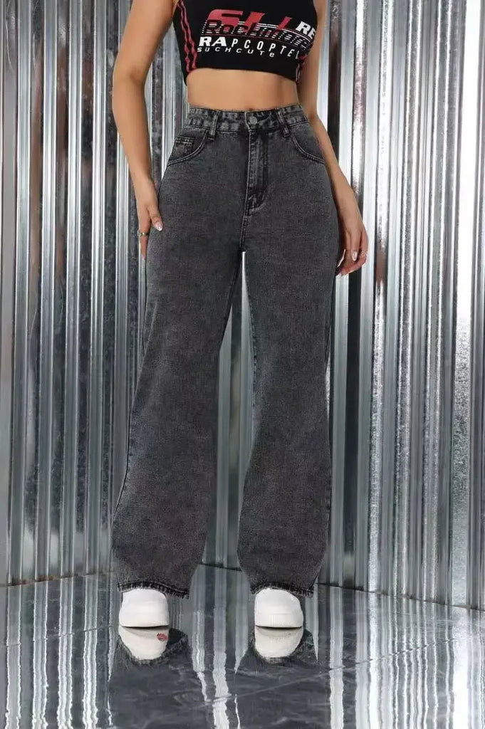 Wyckertown Cross-border for Boutique Trendy Vintage Boot Cut High Waist Loose-Fit Casual Denim