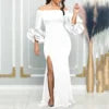 Saddle River Elegant Evening Sexy One Shoulder Ruffle Sleeve Split Long Dress