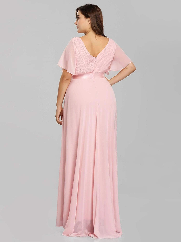 Detroit Plus Size Evening Long Elegant A Line V Neck Ruffles Chiffon Formal Dress