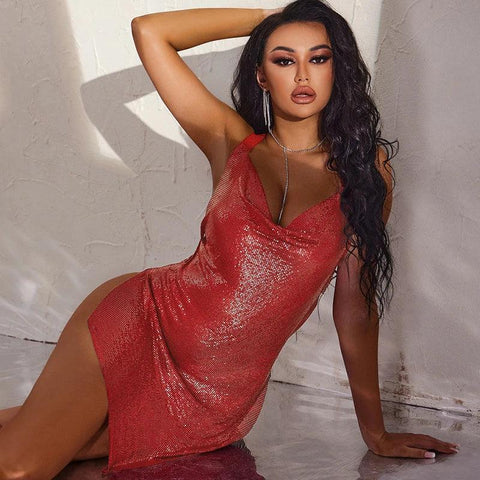 Sherbrooke Sexy Clothes High Slit Deep V Bling Backless Club Wear Party Dresses