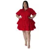 Chicago Solid Color Plus Size Ruffles Casual Loose Turn-Down Collar Dress