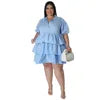 Chicago Solid Color Plus Size Ruffles Casual Loose Turn-Down Collar Dress