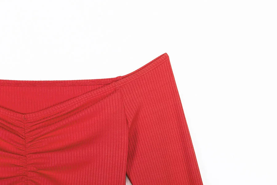 Marte Club Fashion Long Sleeve Off Shoulder Solid Color Blouse