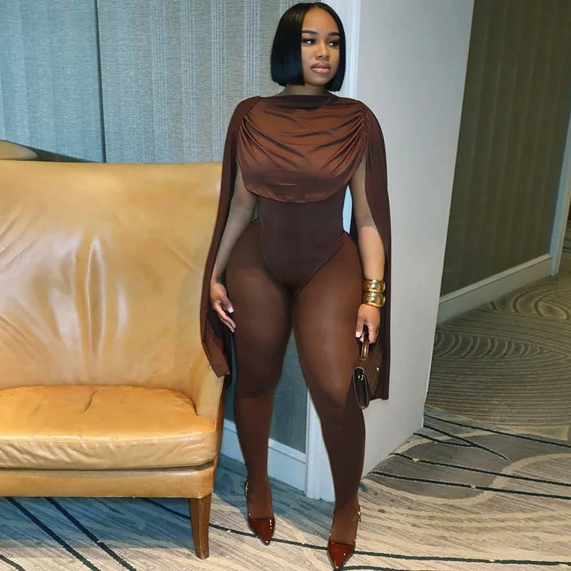 Chicopee Draped Cowl Neck Solid Color Slim Trendy Sleeveless Casual Jumpsuit