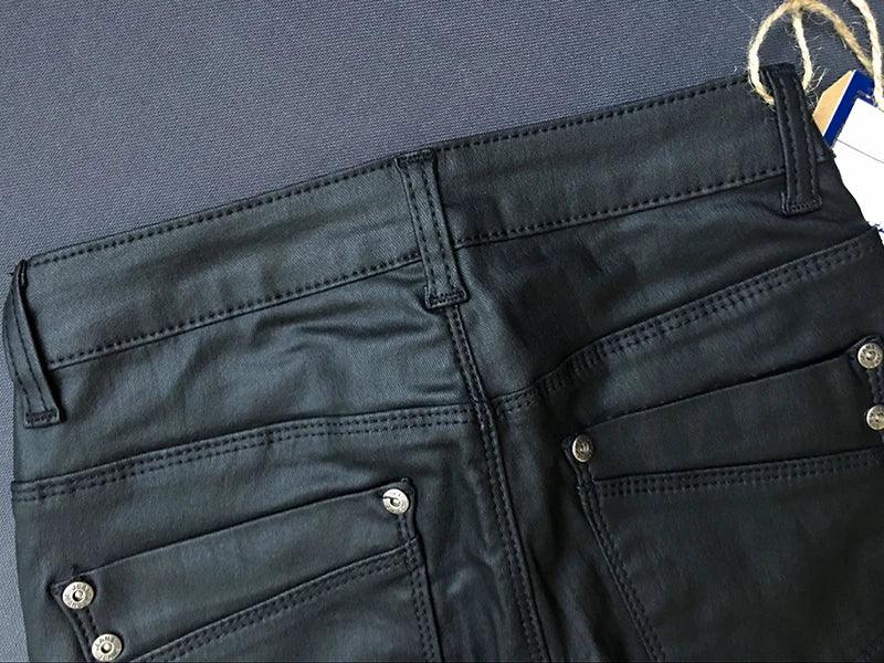 Staten Island Low Waist Faux Pu Leather Pants Punk Gothic Lady Skinny Pencil Trousers
