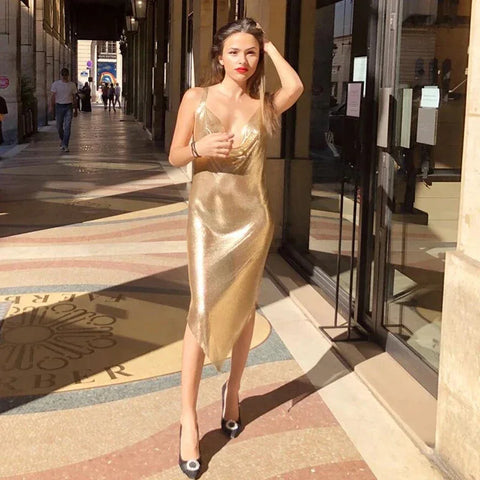 Sherbrooke Sexy Clothes High Slit Deep V Bling Backless Club Wear Party Dresses