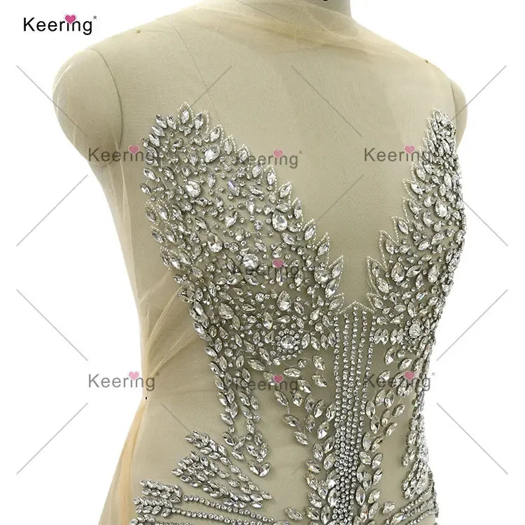 Oakland Gold Shiny Rhinestone Beaded Patch Embellishments Crystal Bridal Rhinestone Dress