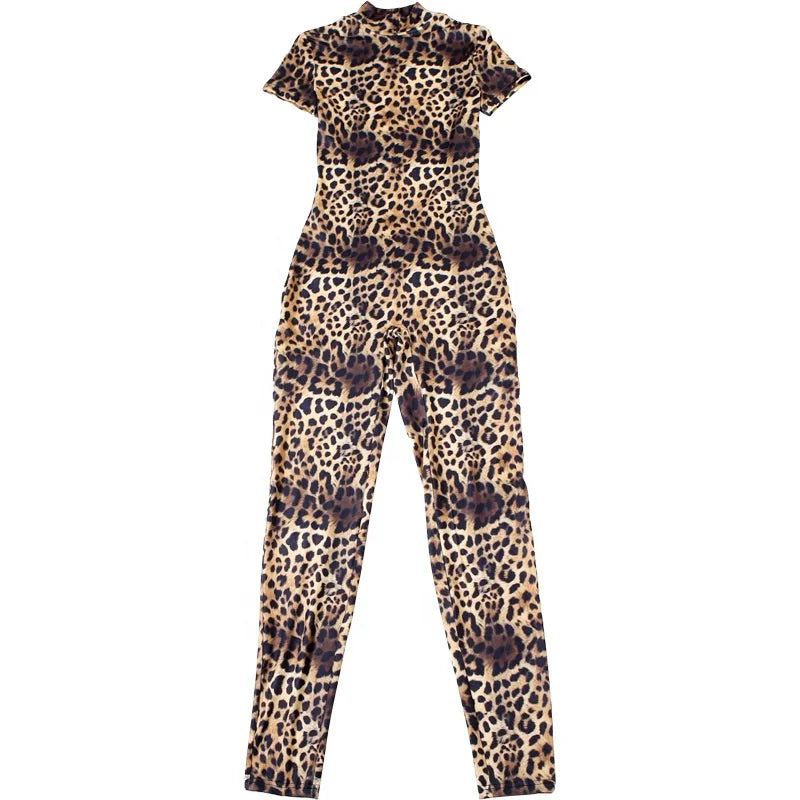 New Haven Tight Sleeve Fashion Leopard Print Backless Jumpsuits
