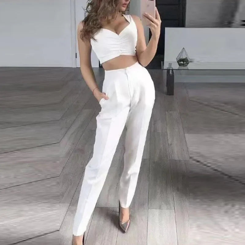 Roosy Vintage Elegant Solid V-Neck Casual 3 Piece Set