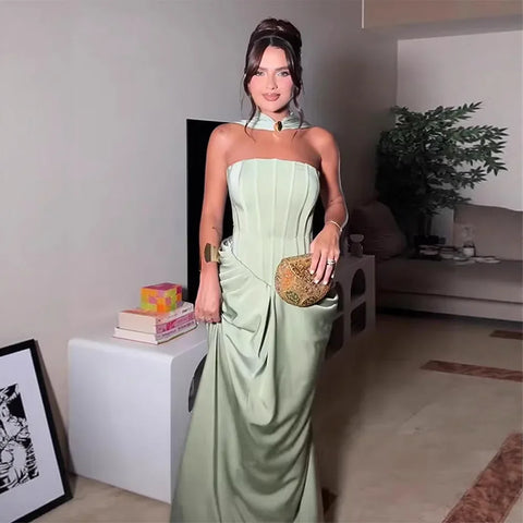 Churchville Fashion Celebrity Style Elegant Halter Backless Evening Maxi Dress