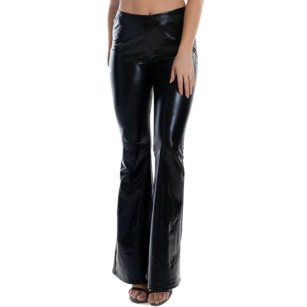 Aruba Sexy PU Leather Metallic Shiny Holographic Flare Pants