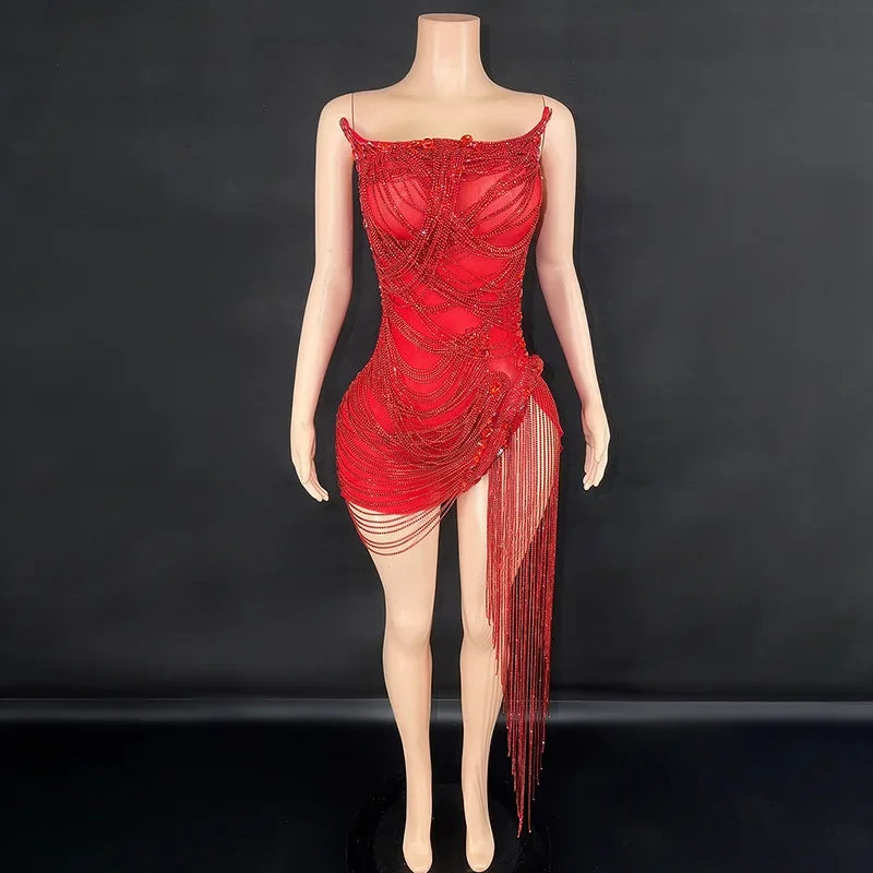 Bethel Park Bling Laser Diamond Fringed Stunning Stage Dress