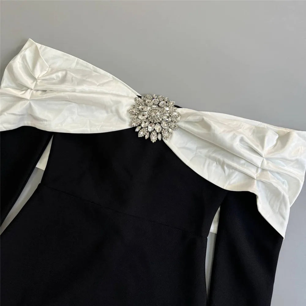 Wharton Sexy Off the Shoulder Bandage Beading Diamond Evening Elegant Dress