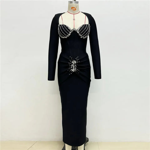 Roxbury Fashionable Long Sleeved Slim Fit Temperament Maxi Dress
