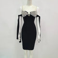 Cranford Backless Pearl Diamonds Crystal Black Mini Bodycon Bandage Dress