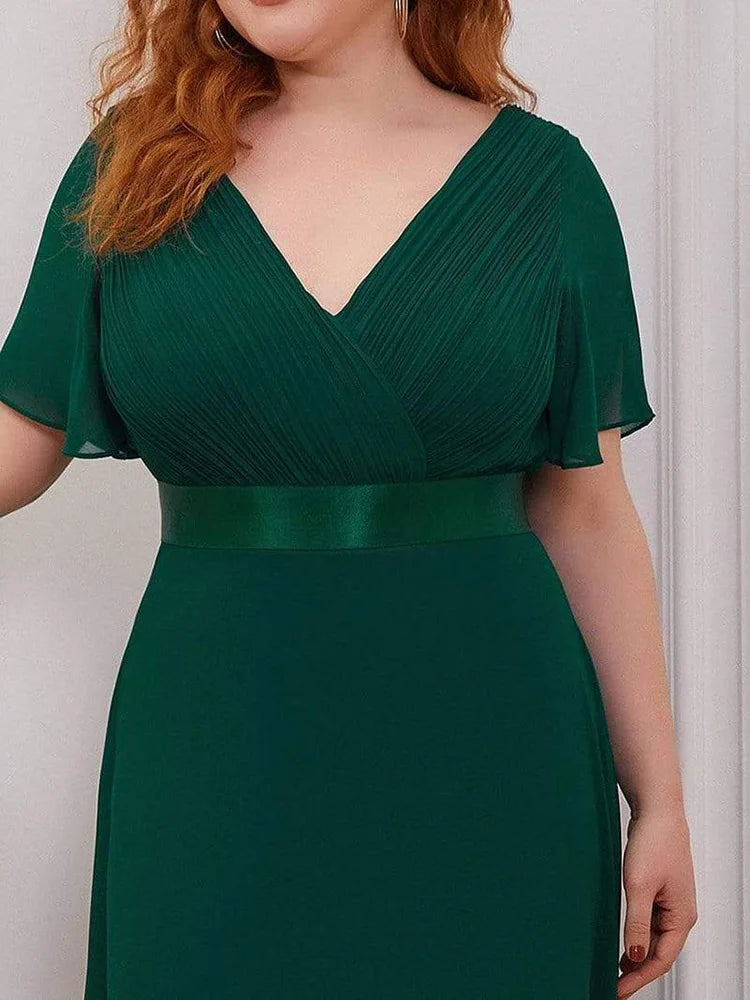 Detroit Plus Size Evening Long Elegant A Line V Neck Ruffles Chiffon Formal Dress