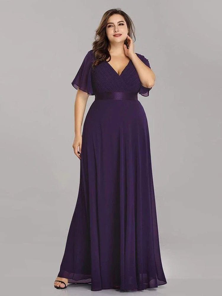 Detroit Plus Size Evening Long Elegant A Line V Neck Ruffles Chiffon Formal Dress