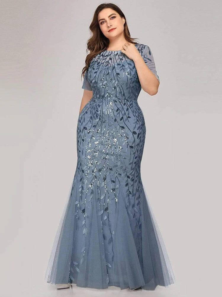 Creek Mountain Plus Size Sequin Mesh Mermaid Slim Evening Dress