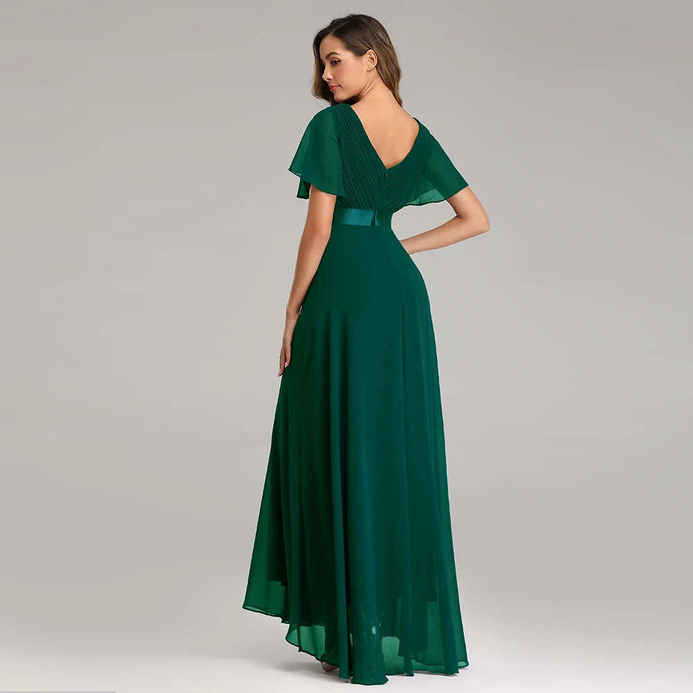 Kerney Elegant V Neck Ruffles Chiffon Formal Evening Gown Dress