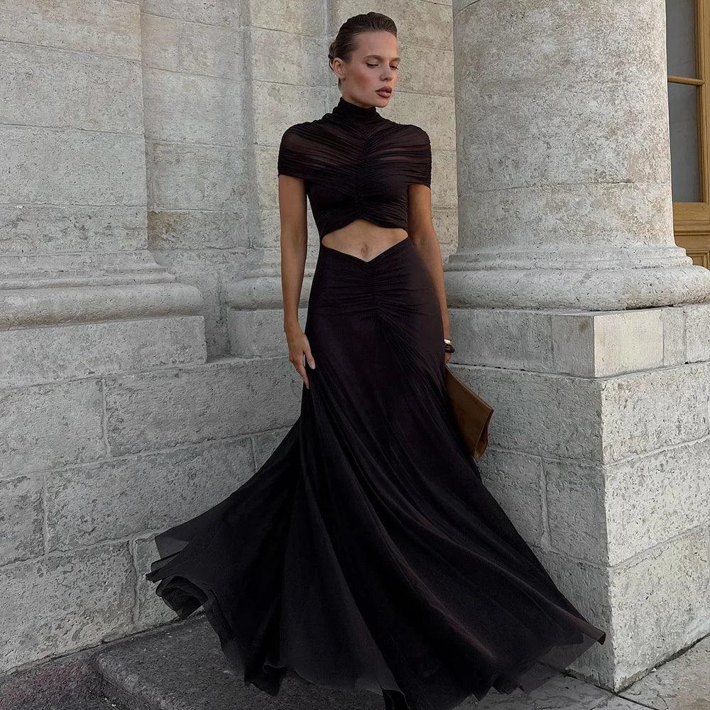 Aberdeen Elegant Hollow-out Pleated Mesh Evening Party Dress