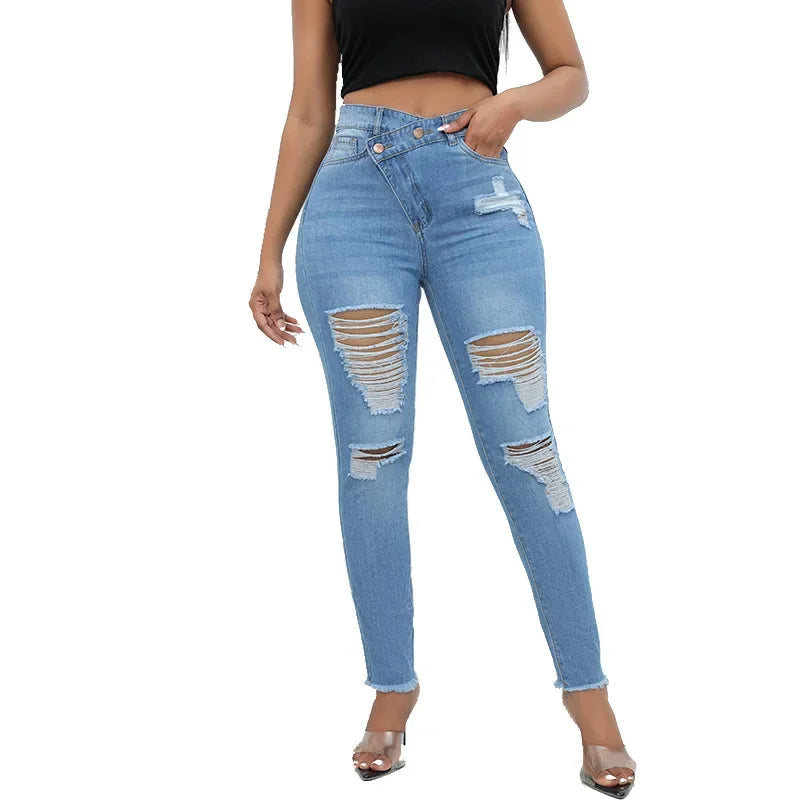 Toms River Ripped Holes Stretch Slash Pockets Distressed High Waist Pencil Denim Jeans