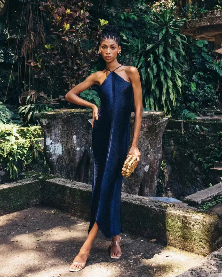 Titusville Fashion Elegant Tassel Back Split Hanging Neck Patchwork Dress