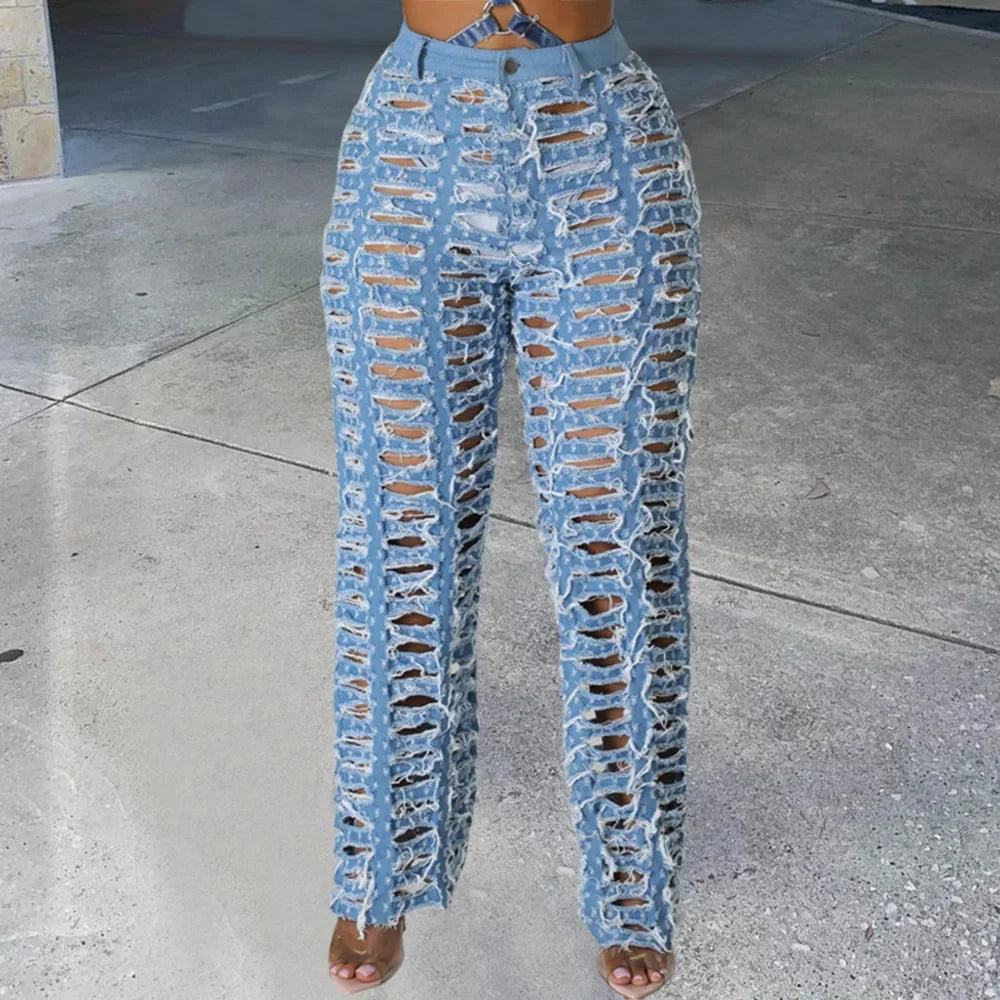 Surf City Street Hollow Out Trousers Straight Fit Denim Jeans
