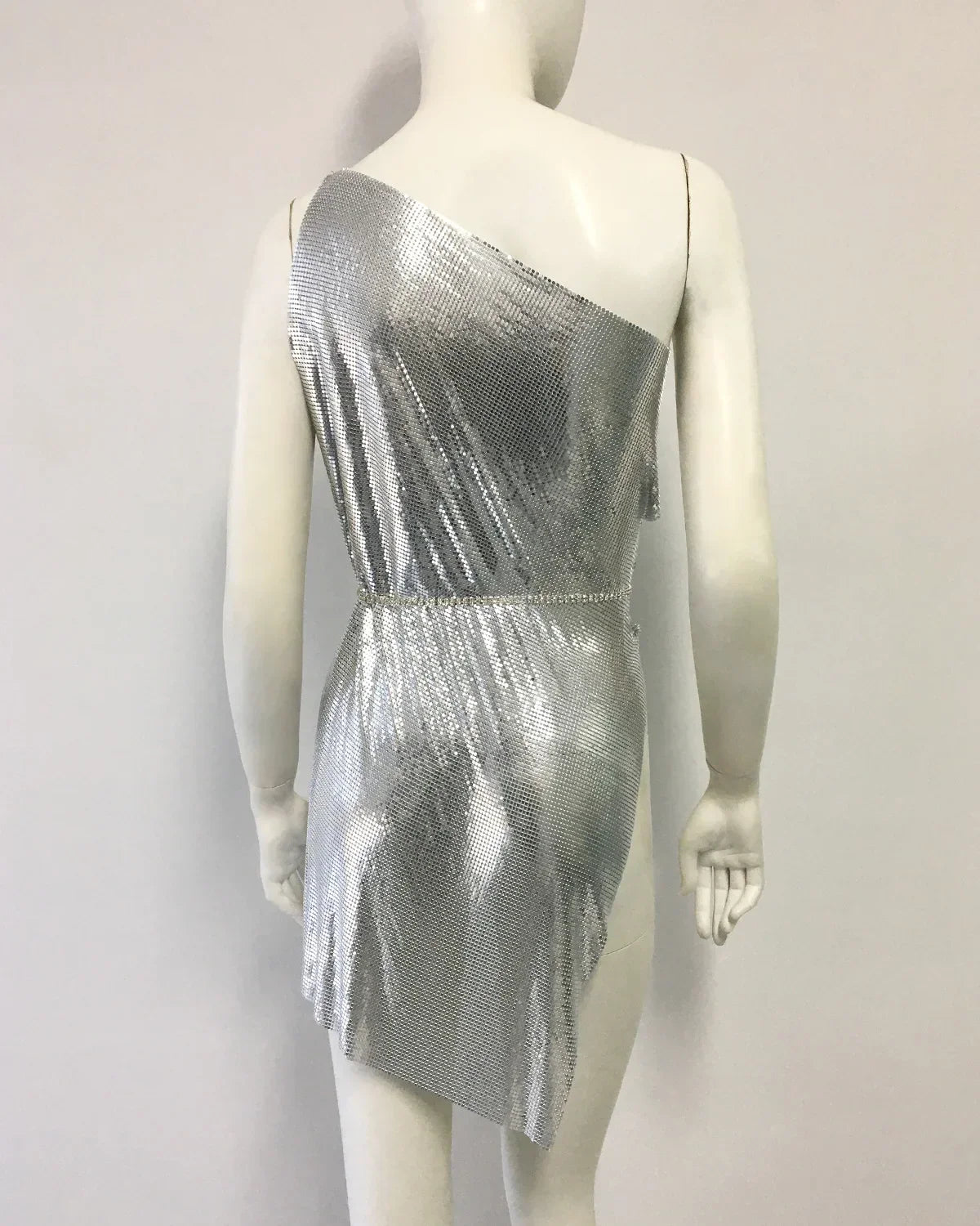 Drexel Hill Metal Fashion Oblique Collar Sequin Slip Anti-Wrinkle Mini Dress