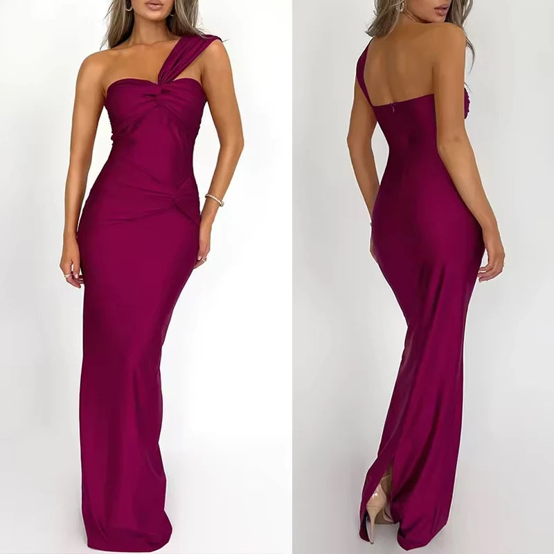 Glasser One Shoulder Sultry Elegant Slim Fit Evening Formal Gown Dress