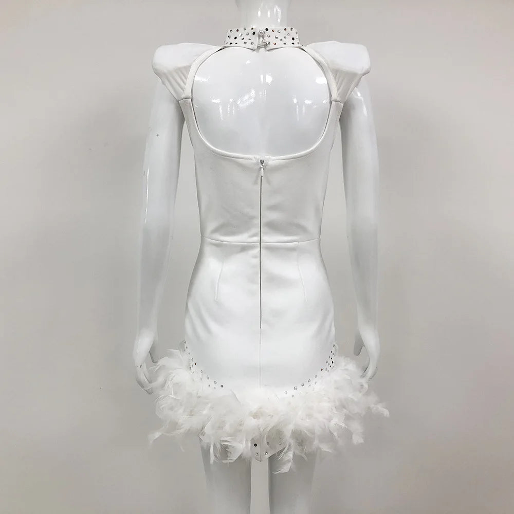 Kaser Fashion Elegant Temperament With Diamond Bandage Feather Dress