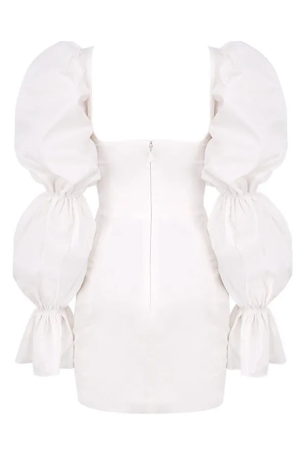 Bayonne Solid Full Puff Sleeve Square Collar Bandage Stretchy Bodycon Dresses