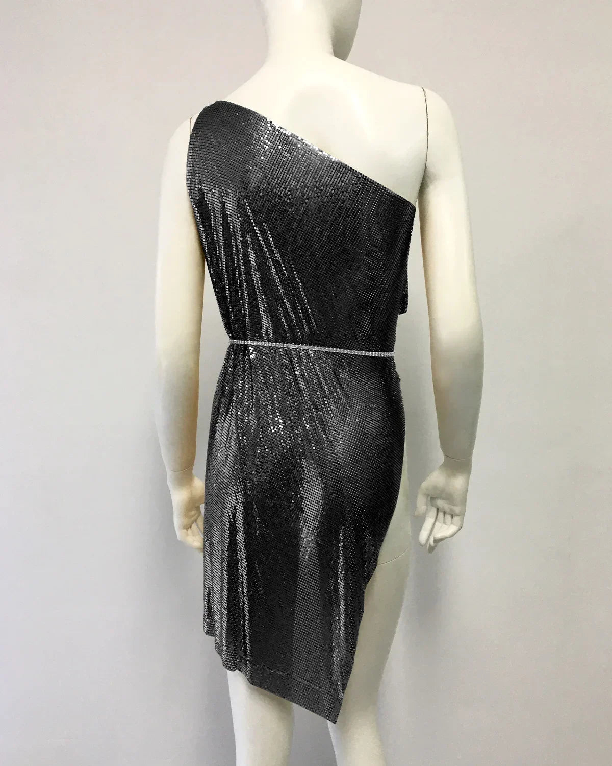 Drexel Hill Metal Fashion Oblique Collar Sequin Slip Anti-Wrinkle Mini Dress