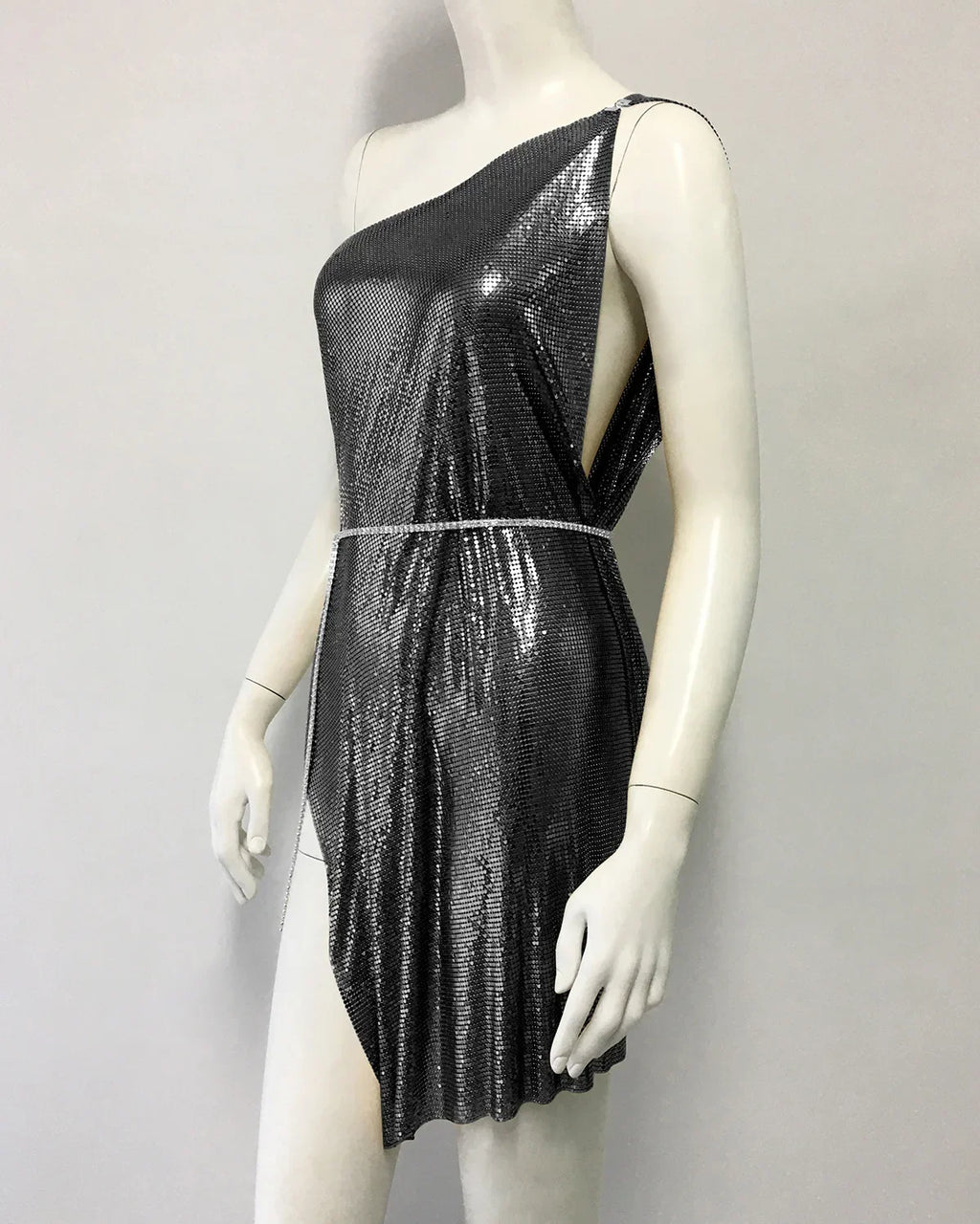 Drexel Hill Metal Fashion Oblique Collar Sequin Slip Anti-Wrinkle Mini Dress