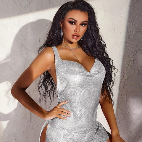 Sherbrooke Sexy Clothes High Slit Deep V Bling Backless Club Wear Party Dresses