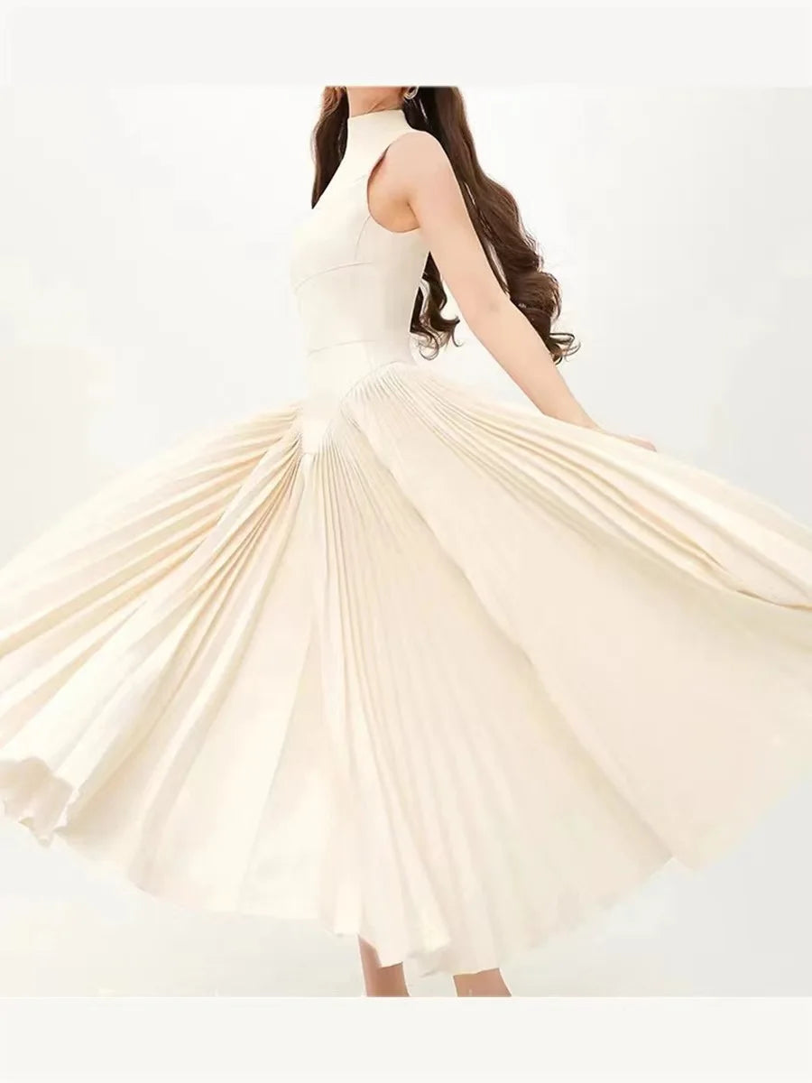 Grove City Fashionable Half High Neck Sleeveless A-Line Irregular Long Dress