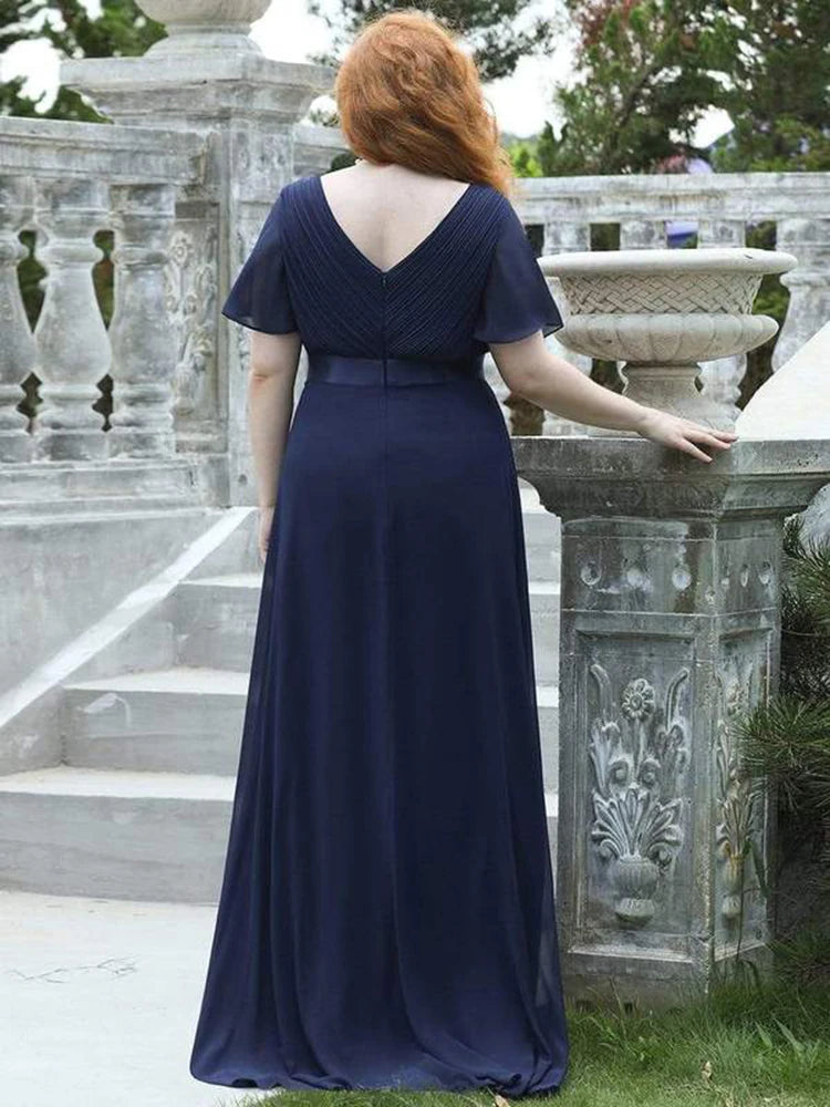 Detroit Plus Size Evening Long Elegant A Line V Neck Ruffles Chiffon Formal Dress