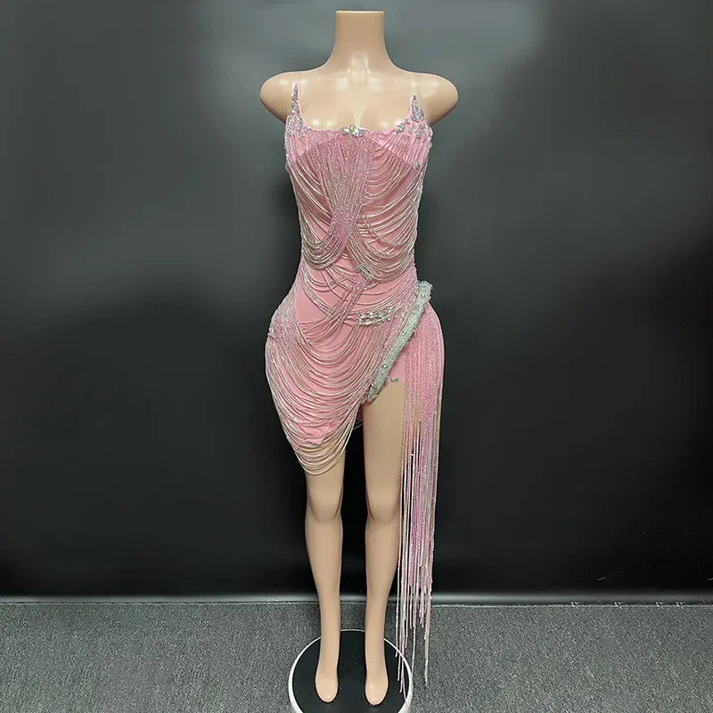 Bethel Park Bling Laser Diamond Fringed Stunning Stage Dress